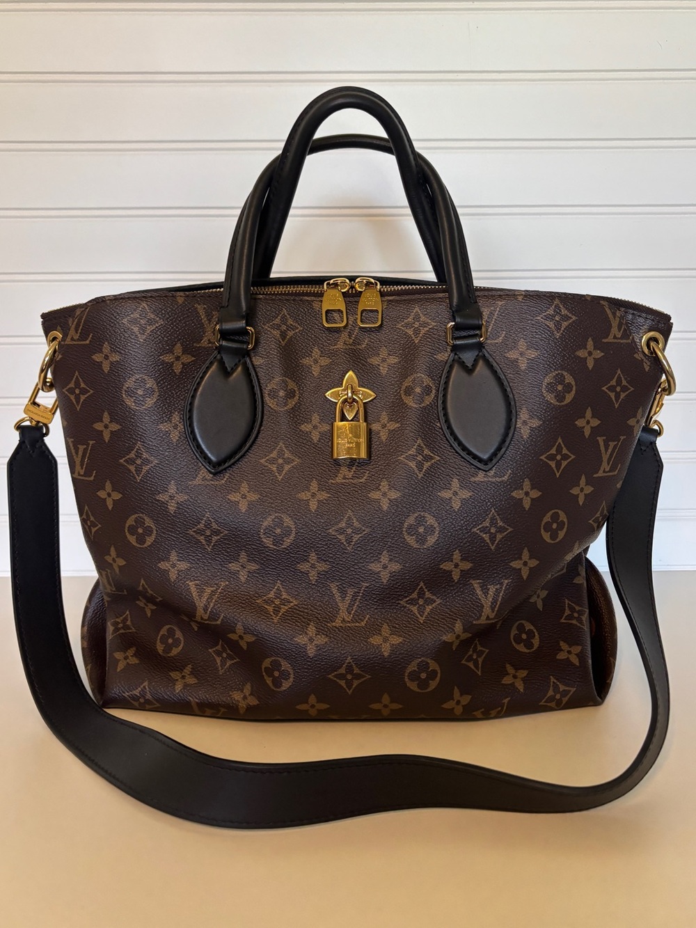 Louis Vuitton Flower Zipped Monogram MM Satchel Tote Bag. Brown Canvas Black 👜
